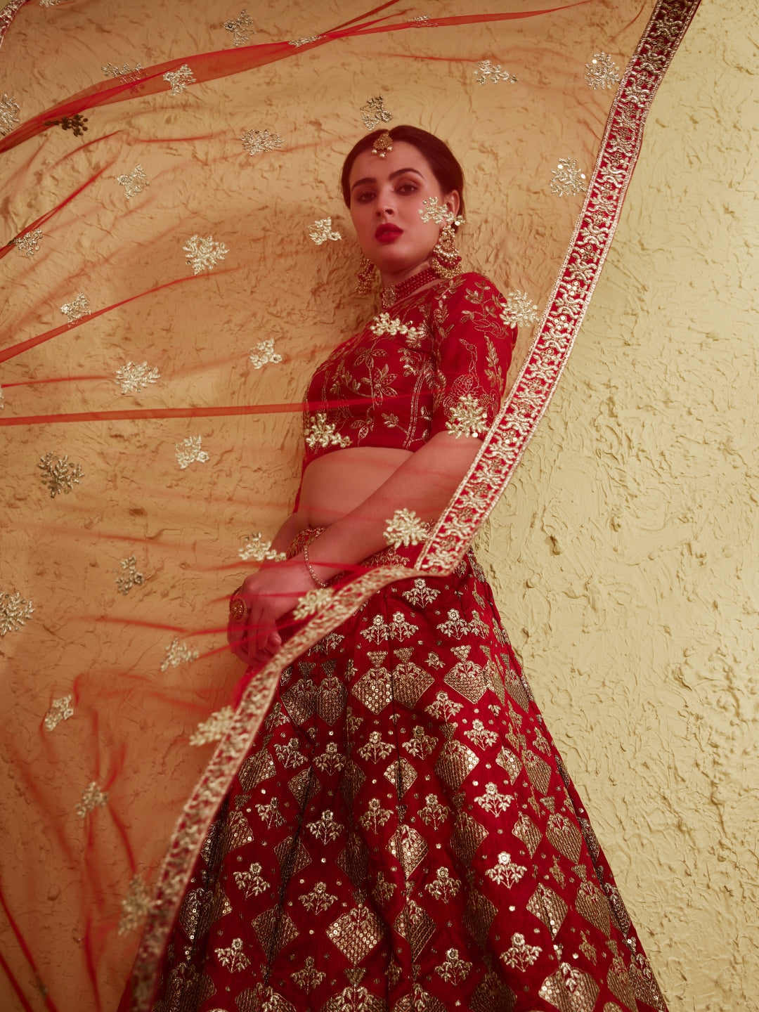 Red Art Silk Lehenga Choli with Zari & Sequin Embroidery
