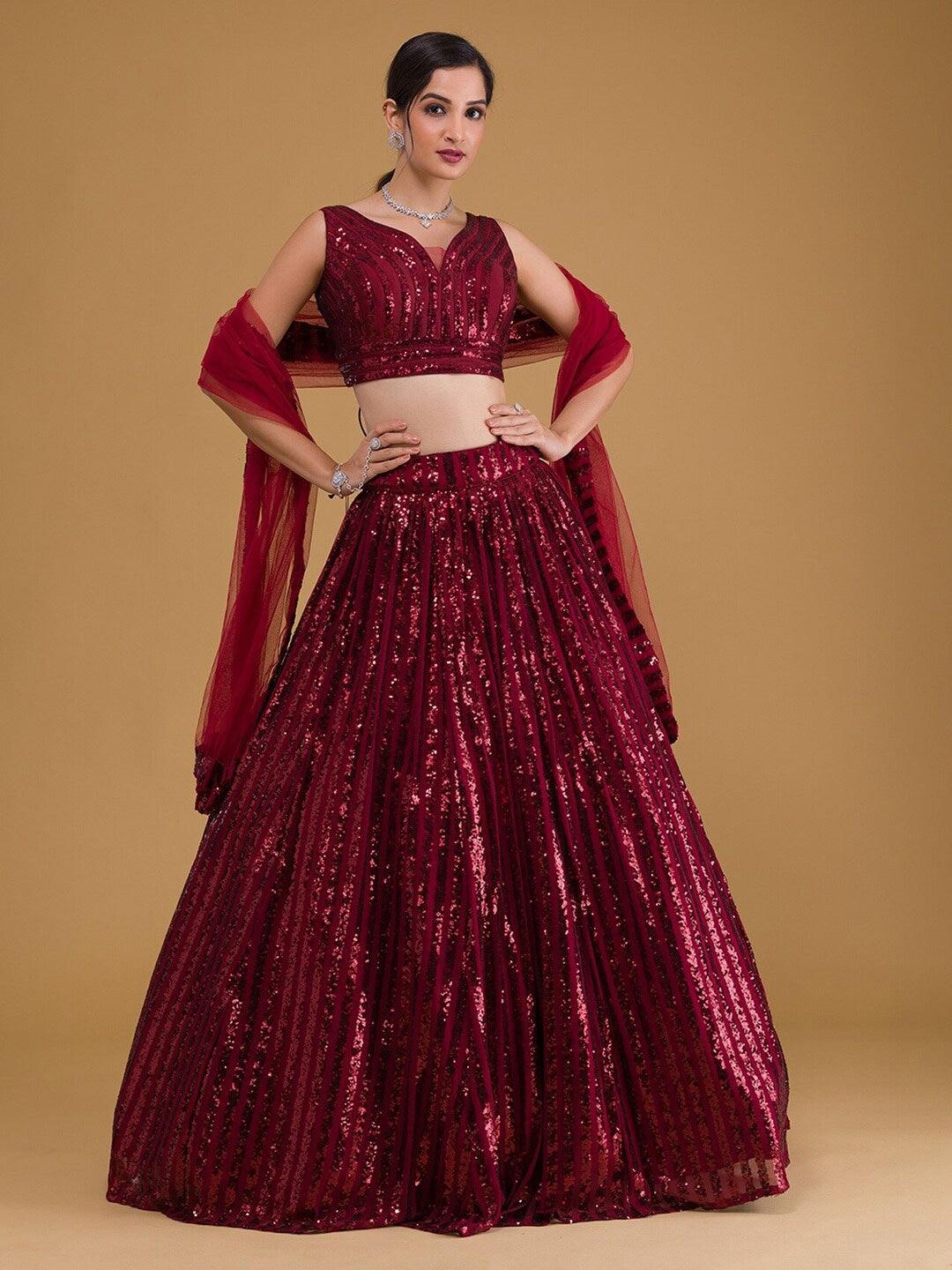 Red Net Sequinned Flared Lehenga choli