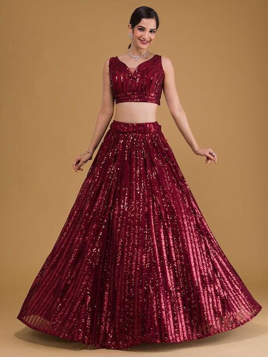 Red Net Sequinned Flared Lehenga choli