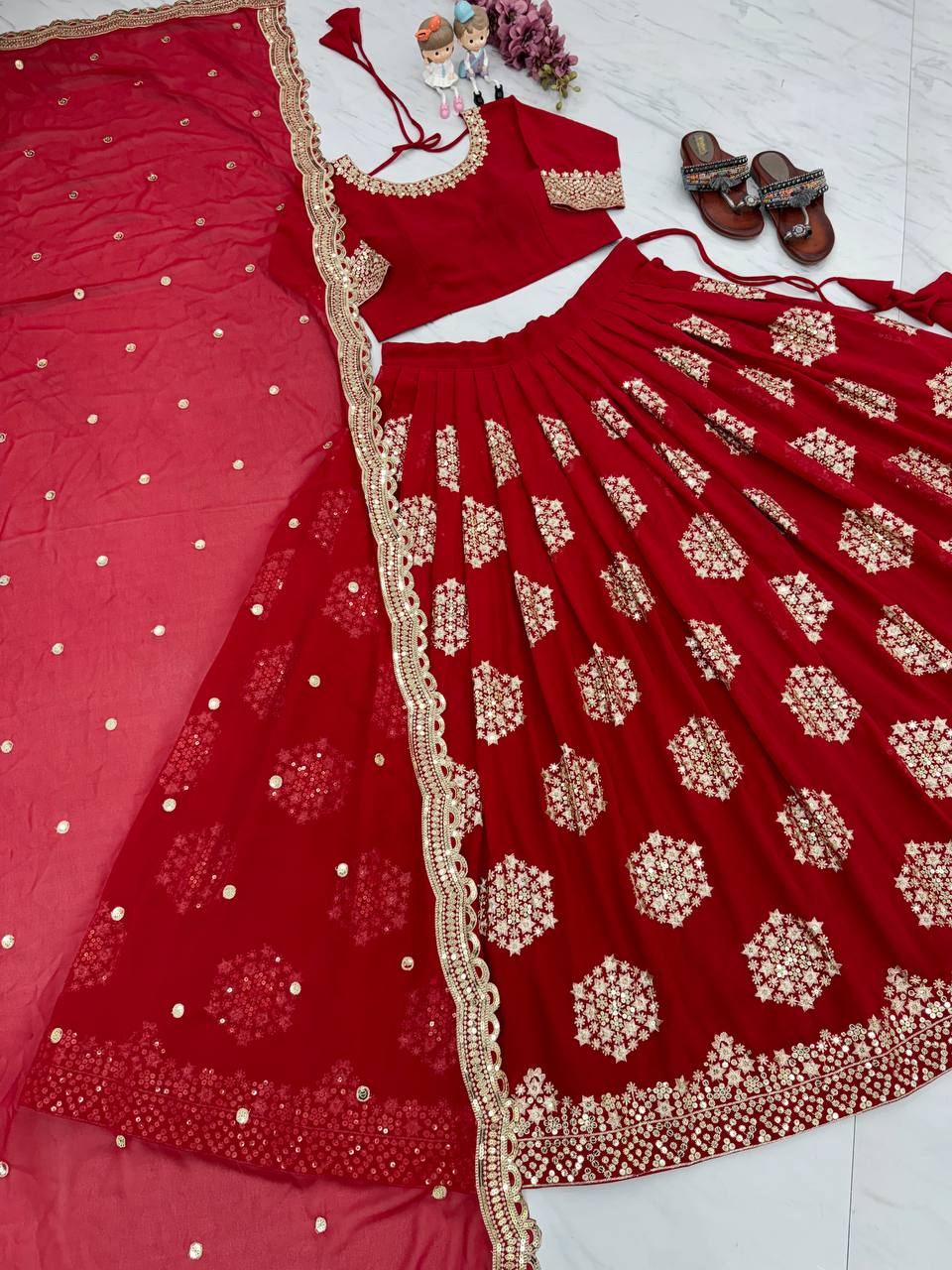 Red Designer Lehenga-Choli with Heavy Embroidery & Sequence Work