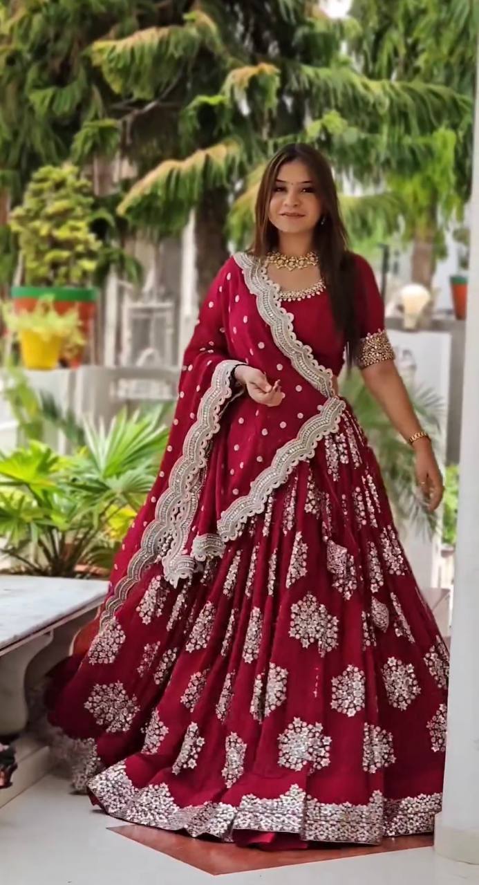 Red Designer Lehenga-Choli with Heavy Embroidery & Sequence Work