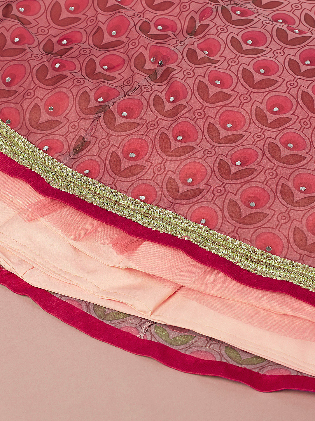 Red Organza Floral Printed Semi-Stitched Lehenga choli & Dupatta