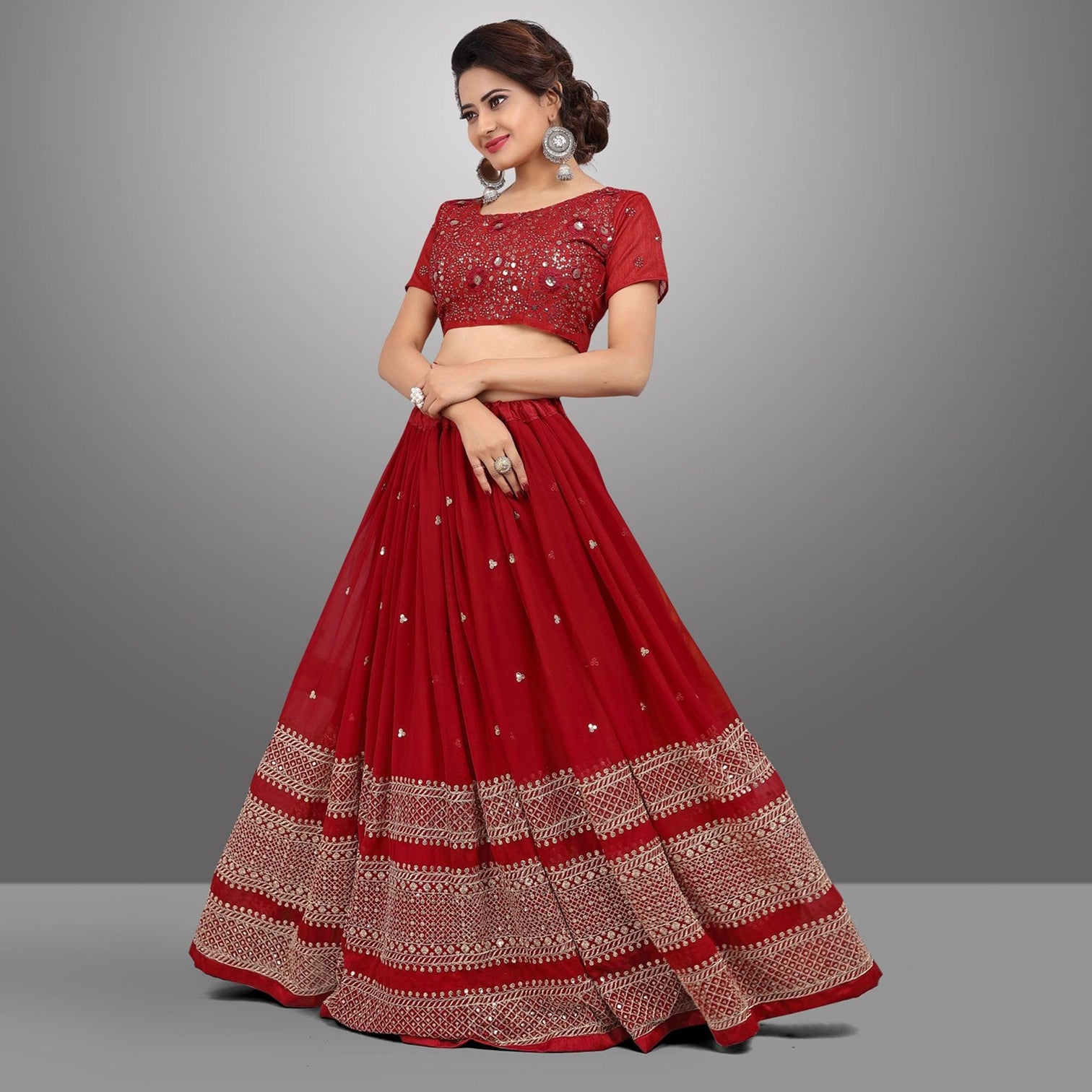 Red Party Wear Sequins Embroidered Georgette Lehenga Choli