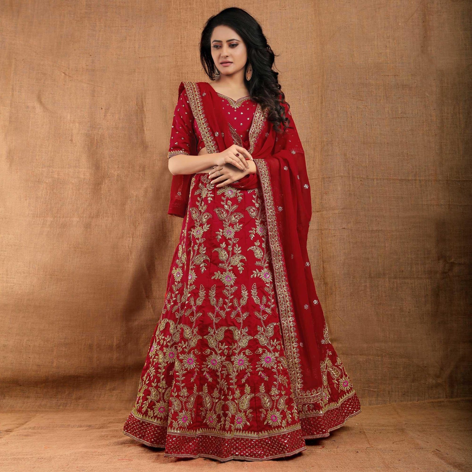 Red Party Wear Sequins Embroidered Tapetta Lehenga Choli