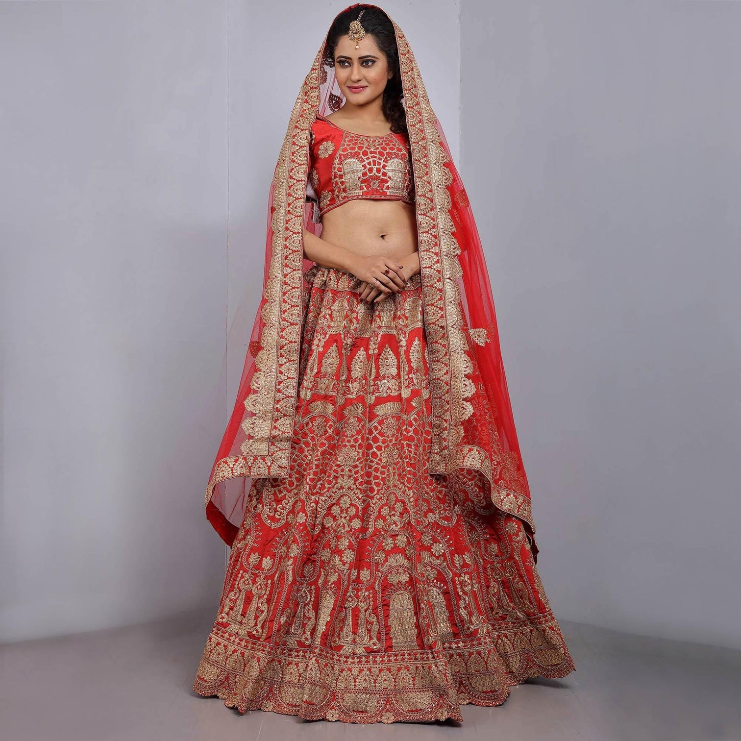 Red Party Wear Sequins Embroidered Tapetta Lehenga Choli