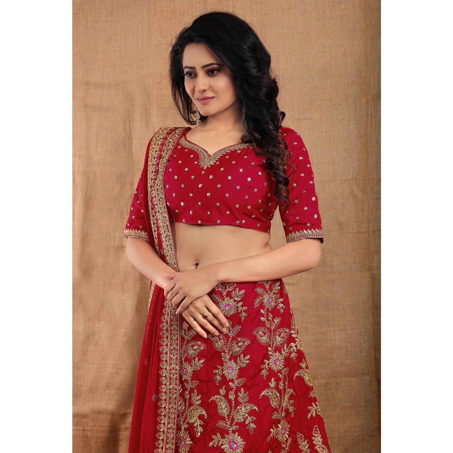 Red Party Wear Sequins Embroidered Tapetta Lehenga Choli