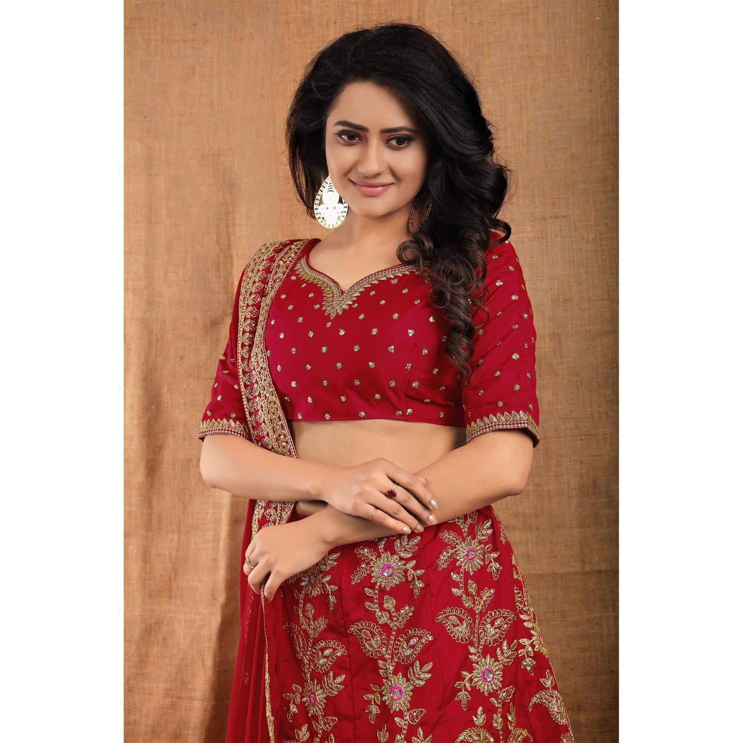 Red Party Wear Sequins Embroidered Tapetta Lehenga Choli