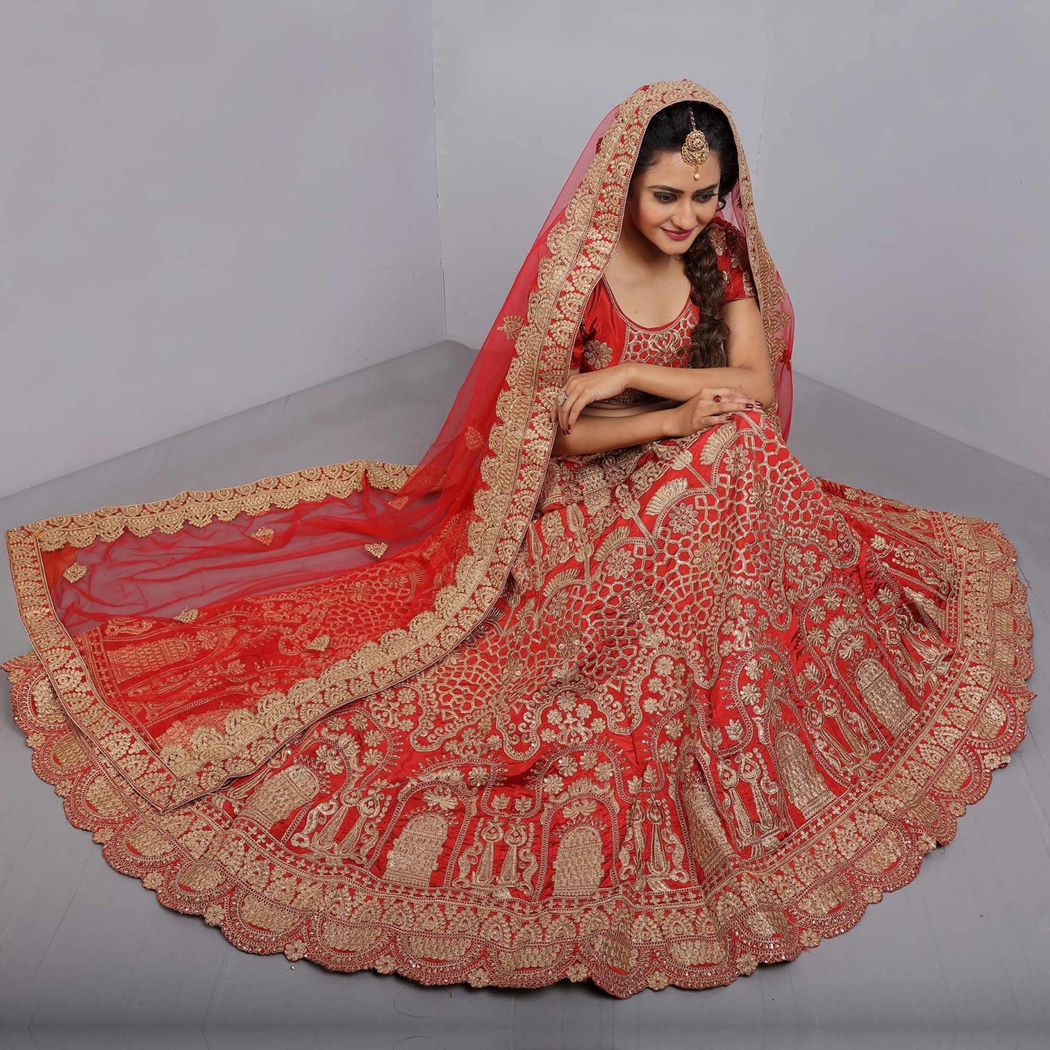 Red Party Wear Sequins Embroidered Tapetta Lehenga Choli