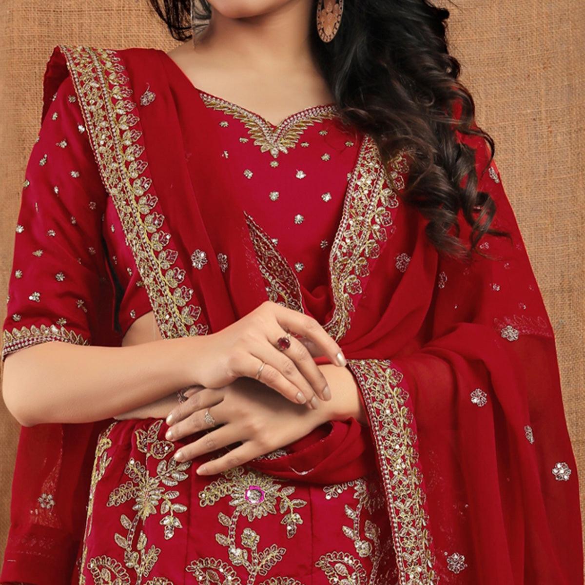 Red Party Wear Sequins Embroidered Tapetta Lehenga Choli