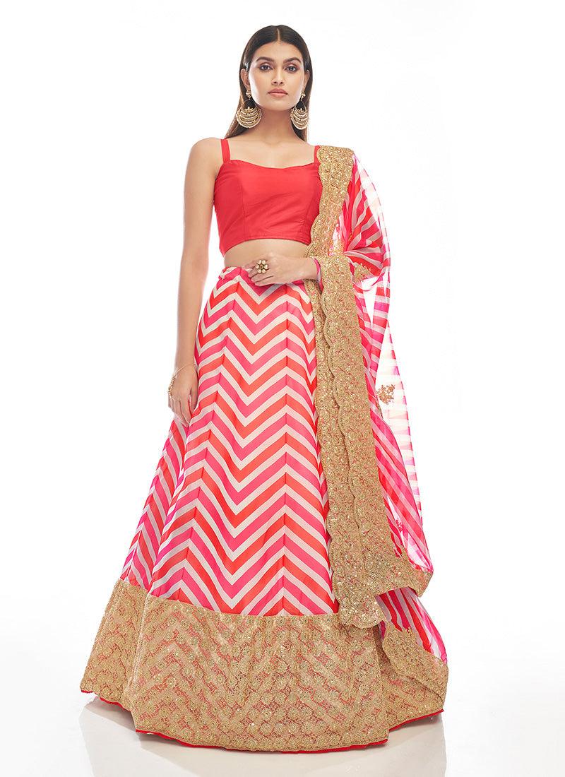 Red Pink Color Lehenga With Matching Dupatta