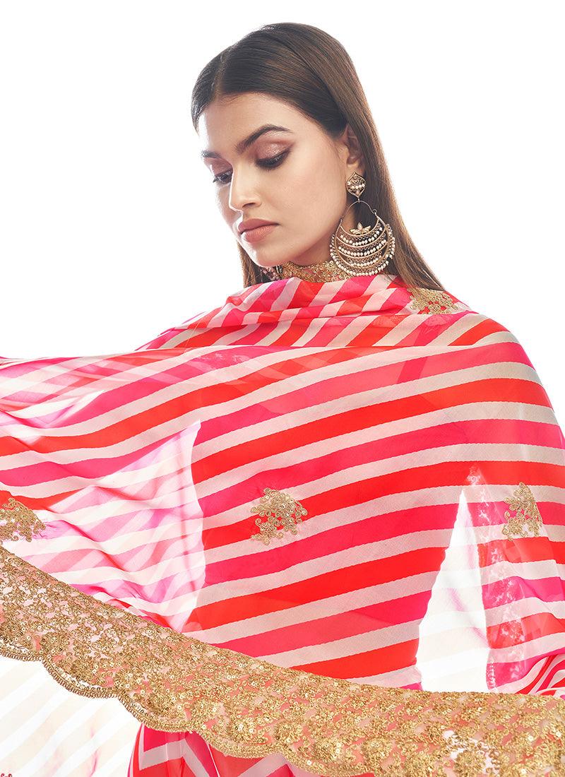 Red Pink Color Lehenga With Matching Dupatta