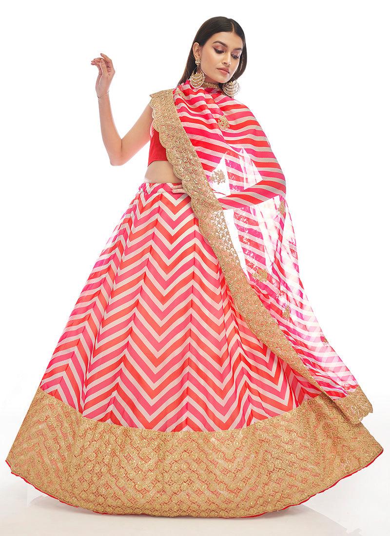 Red Pink Color Lehenga With Matching Dupatta