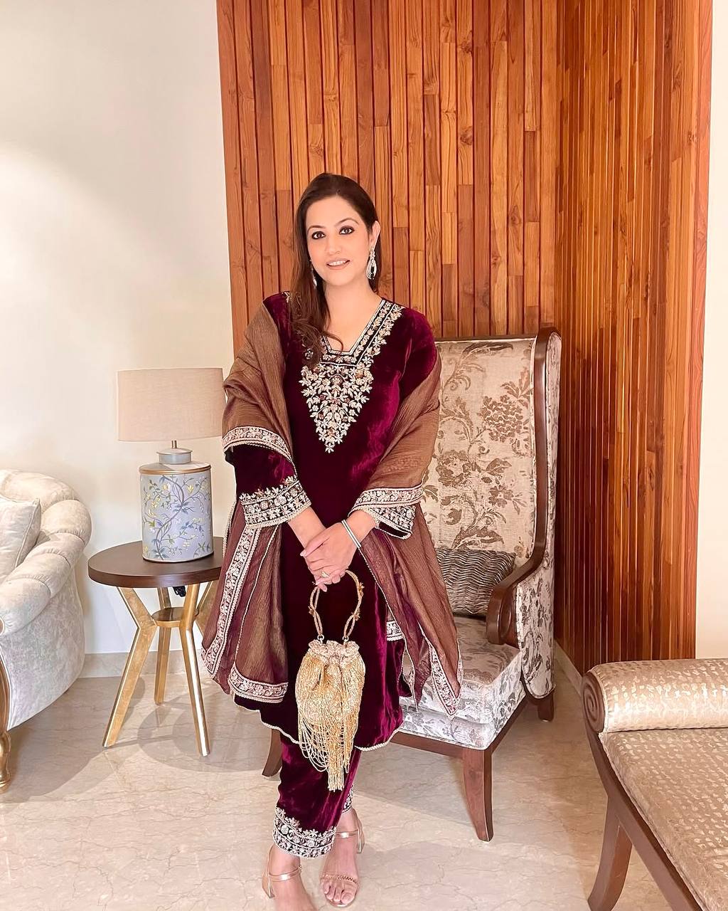 Red Premium Designer Party Wear Ready-made Top, Bottom & Dupatta Set