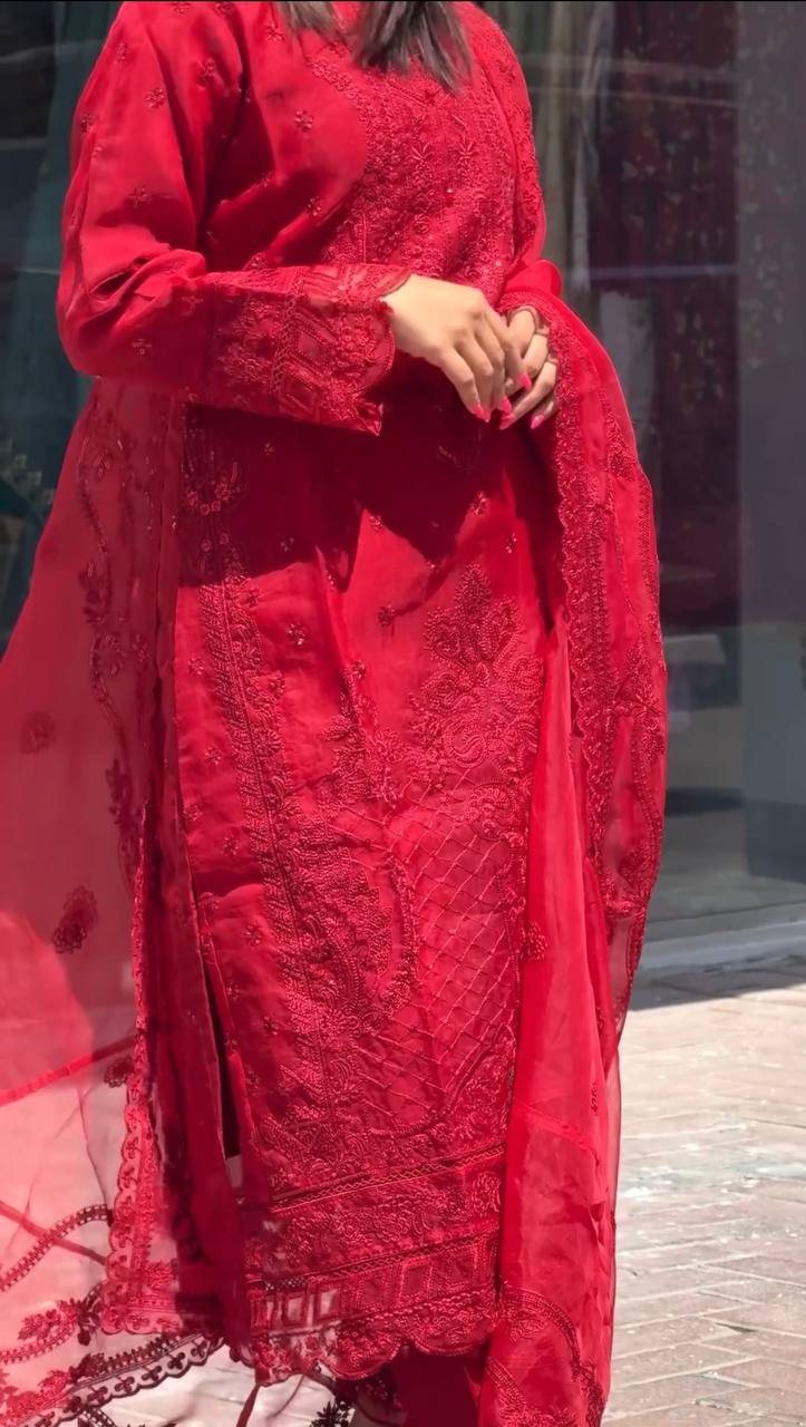 Red Premium Designer Readymade Georgette suit set