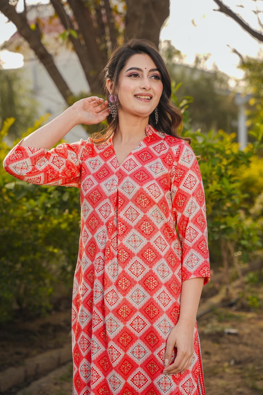 Red Printed Rayon Kurti