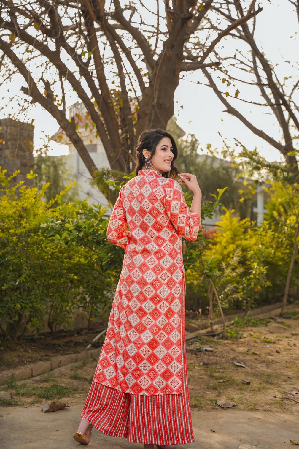 Red Printed Rayon Kurti