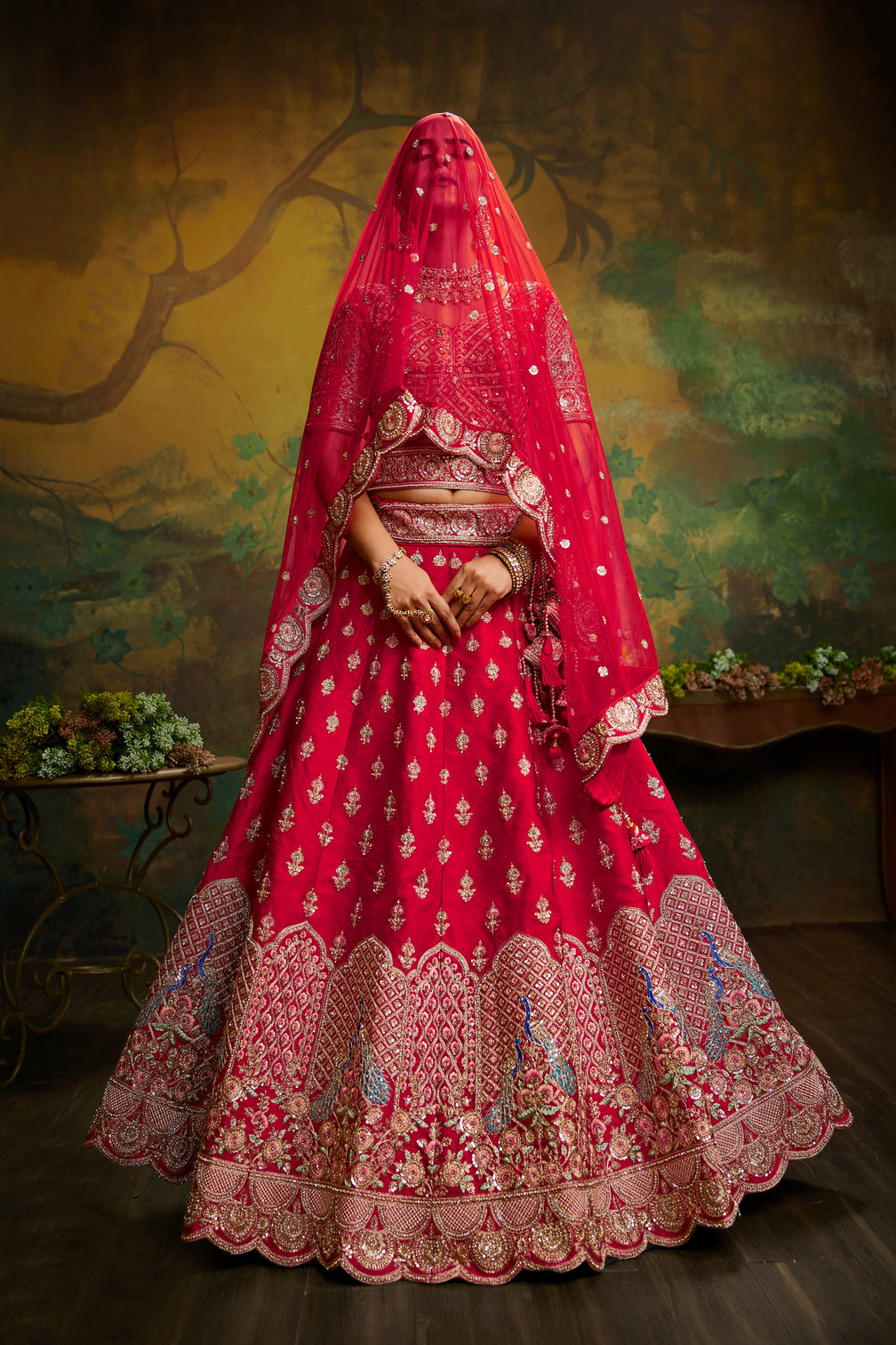 Red Pure Silk Moti & Zarkan heavy embroidery Semi-Stitched Lehenga choli & Dupatta