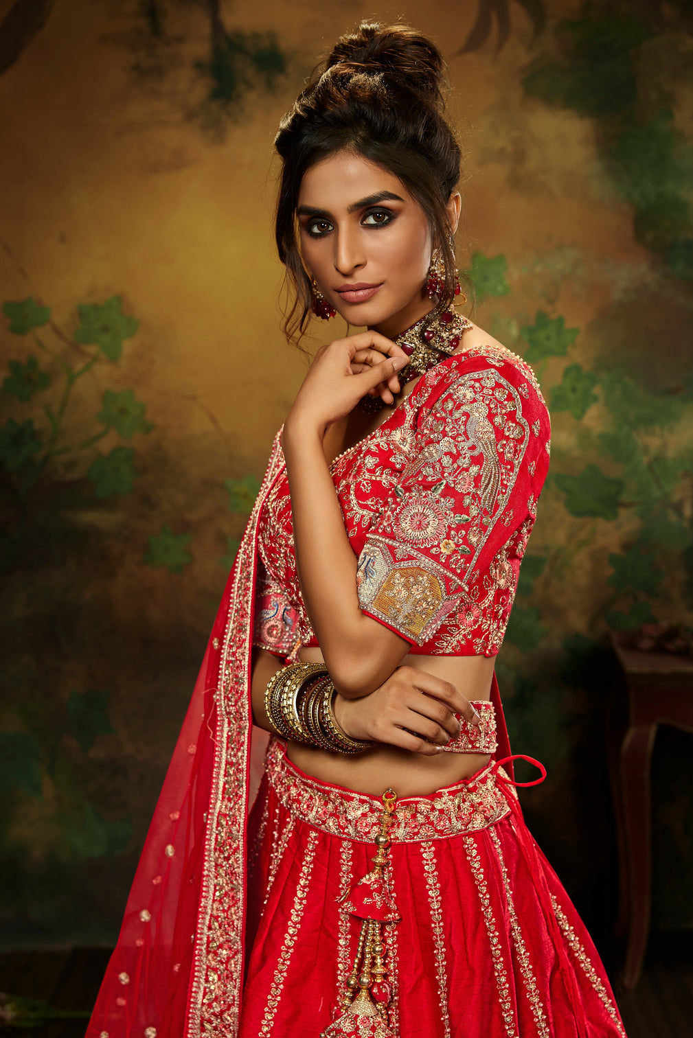 Red Pure Silk Moti & Zarkan heavy embroidery Semi-Stitched Lehenga choli & Dupatta