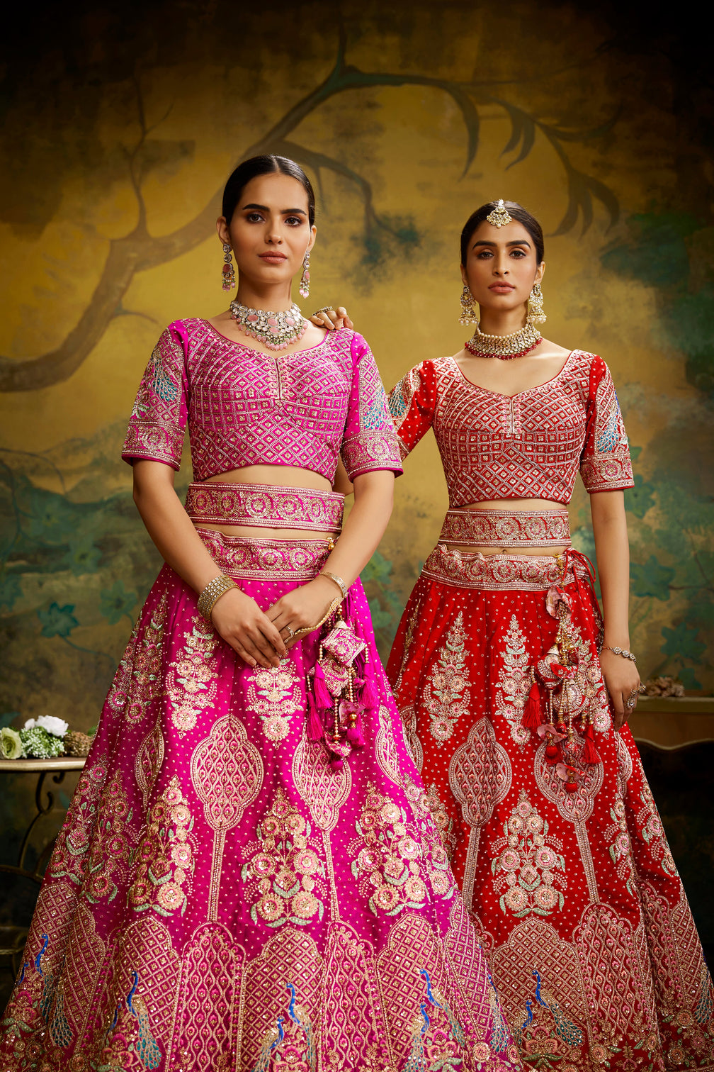 Red Pure Silk Moti & Zarkan heavy embroidery Semi-Stitched Lehenga choli & Dupatta