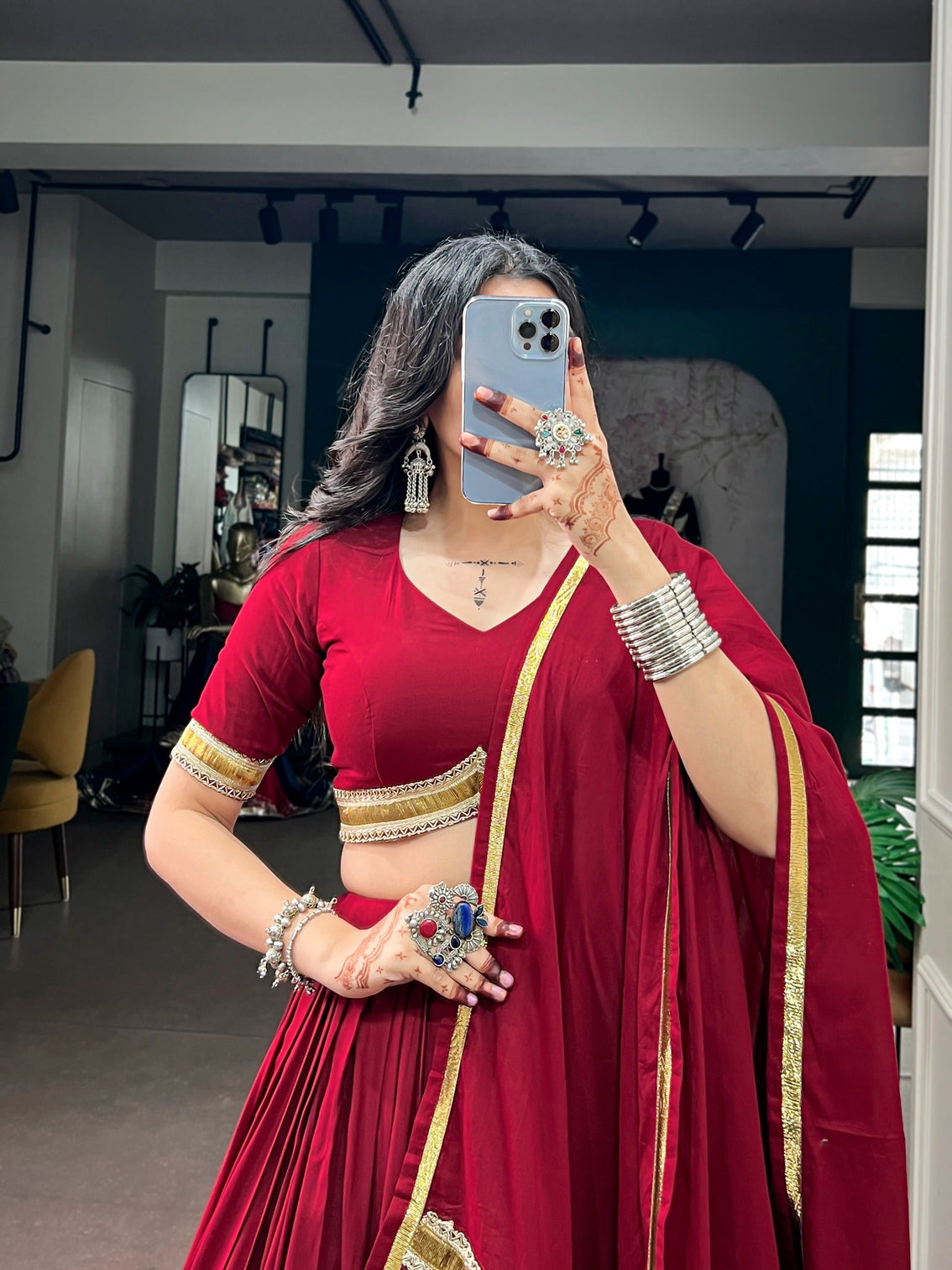Red Rayon Lehenga Choli with Lace