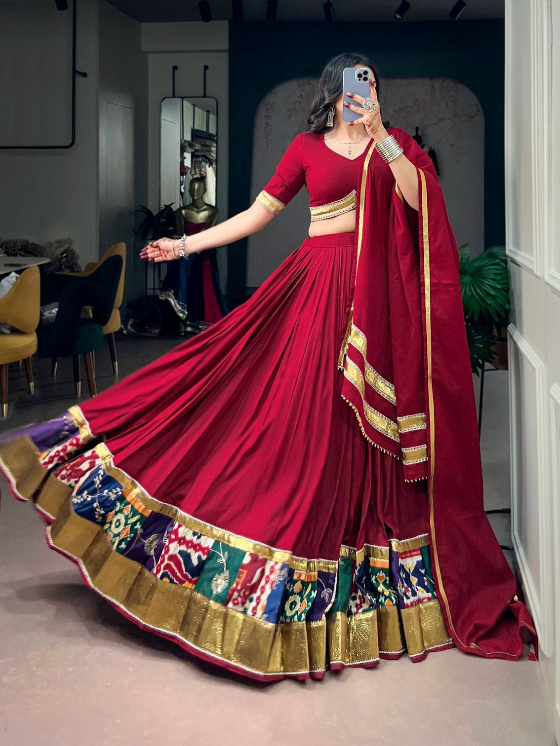 Red Rayon Lehenga Choli with Lace