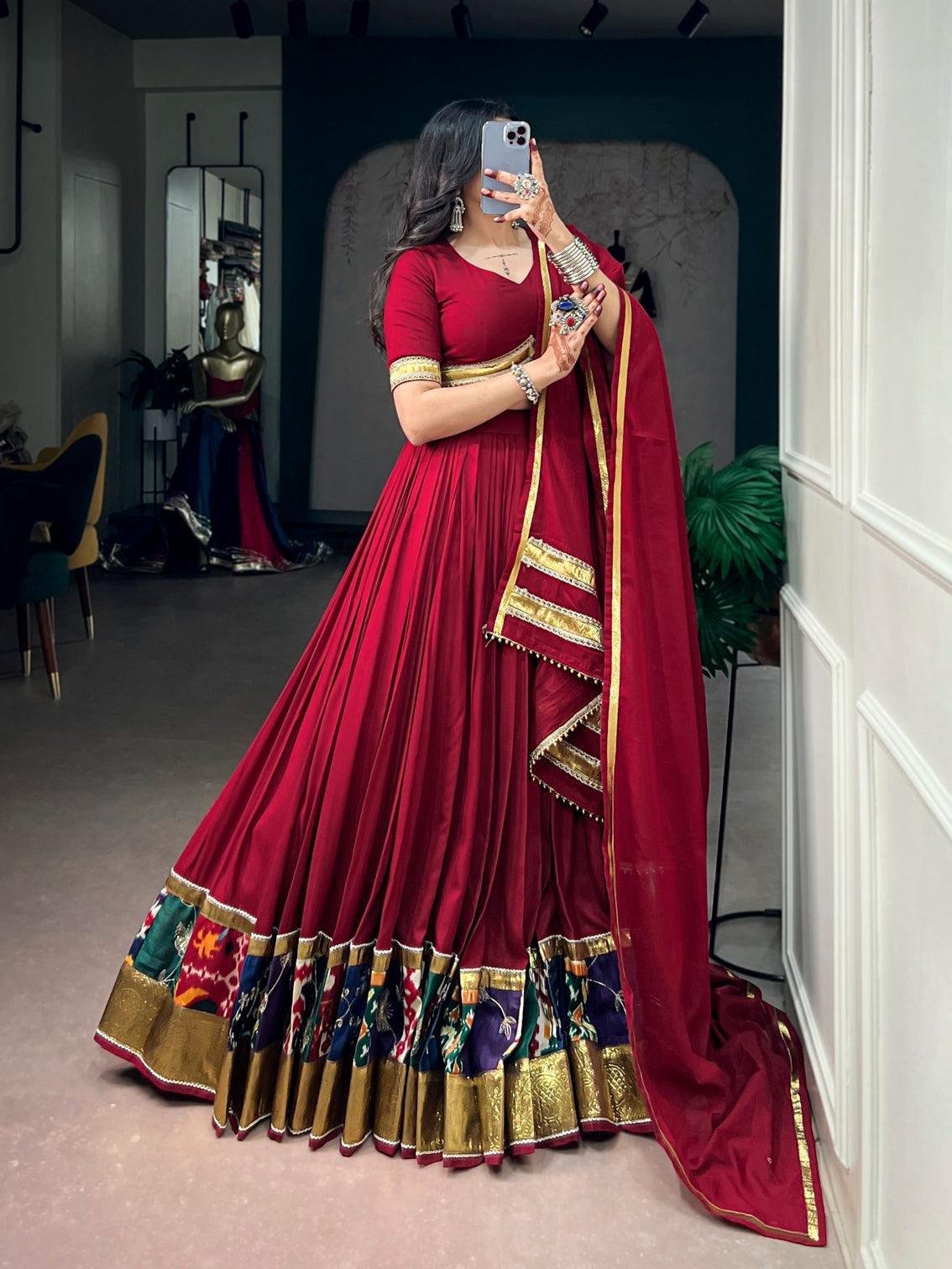 Red Rayon Lehenga Choli with Lace