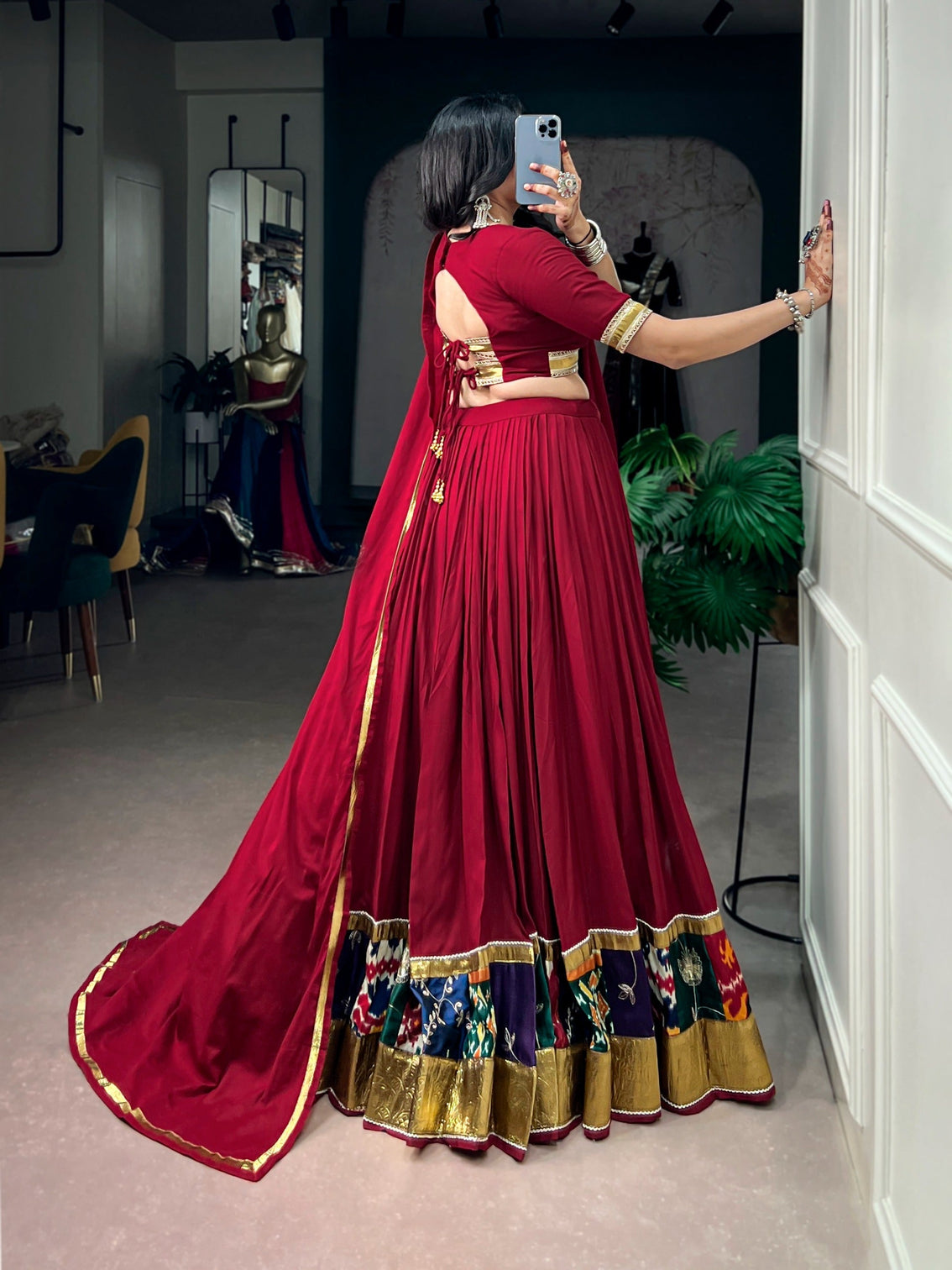Red Rayon Lehenga Choli with Lace