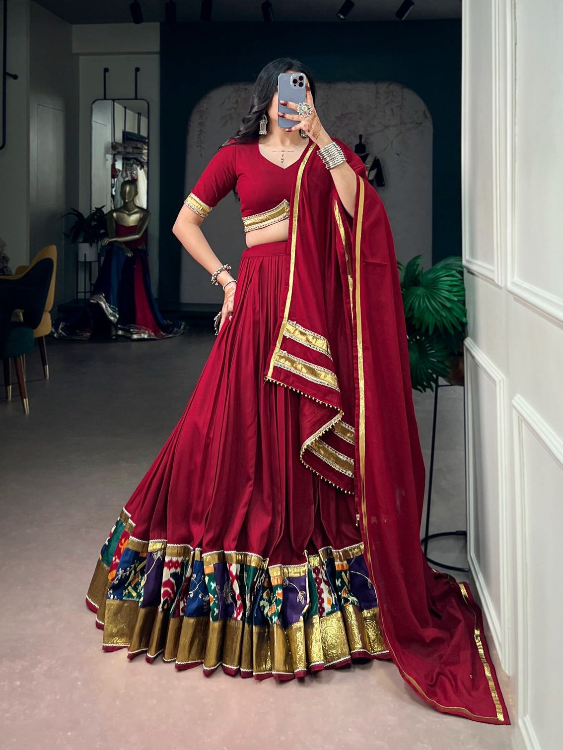 Red Rayon Lehenga Choli with Lace