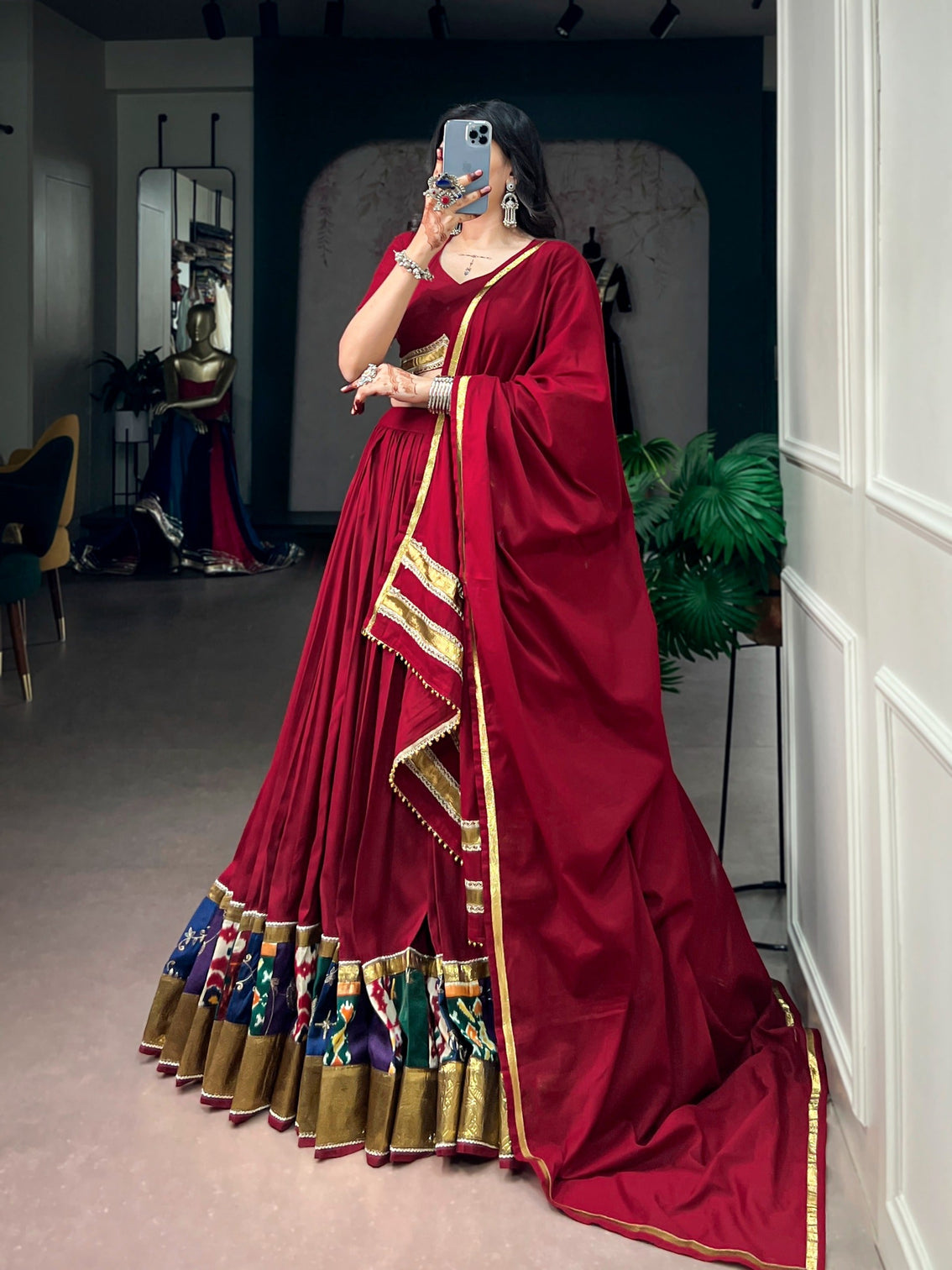 Red Rayon Lehenga Choli with Lace