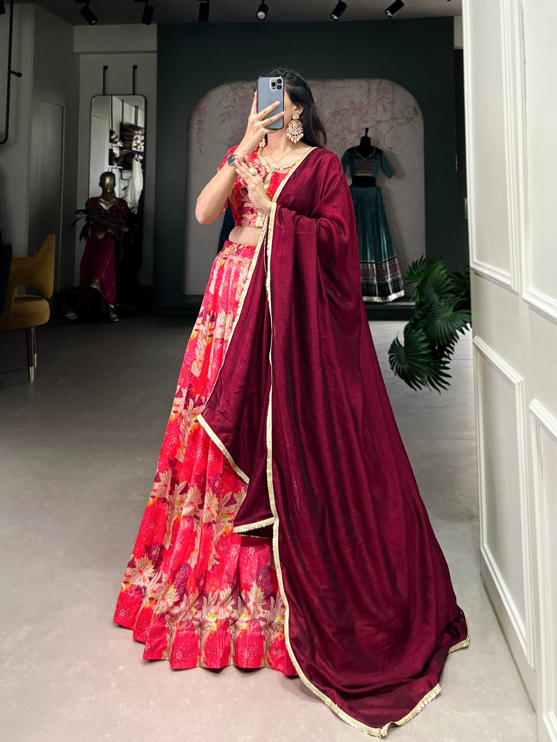 Red Regal Tussar Silk Stitched Lehenga Set with Vichitra Silk Dupatta