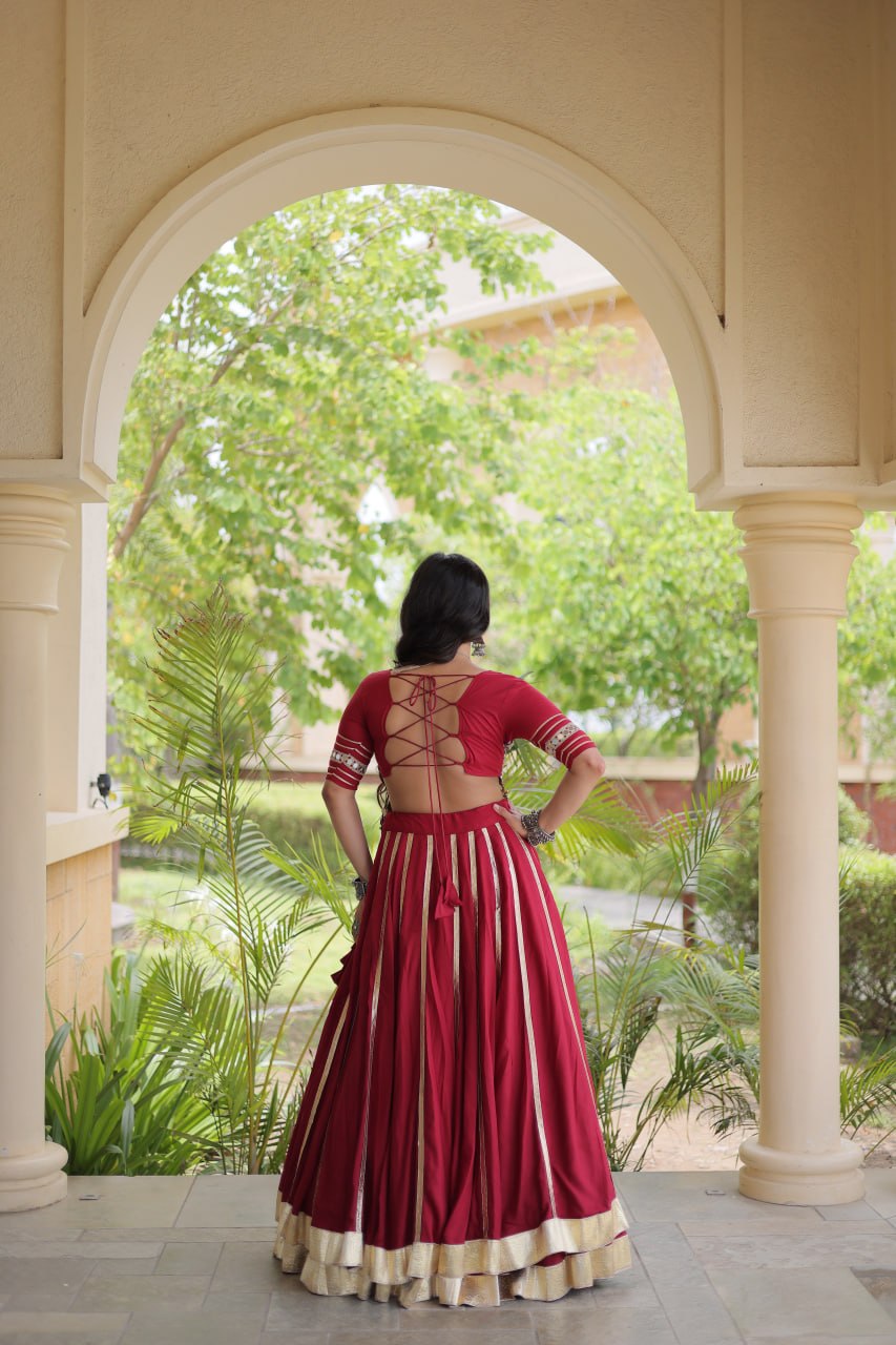 Red Reyon Lehenga Choli with Mirror work