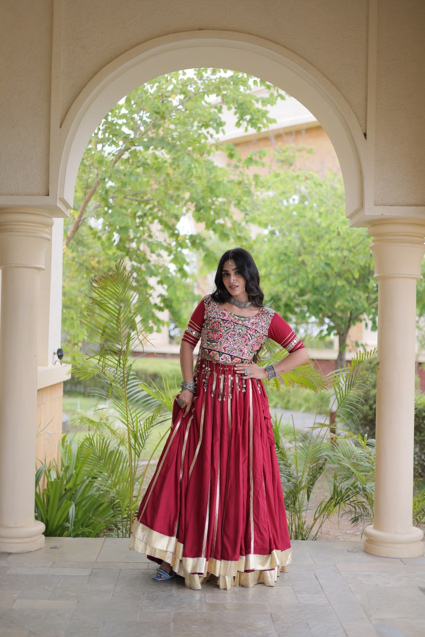 Red Reyon Lehenga Choli with Mirror work