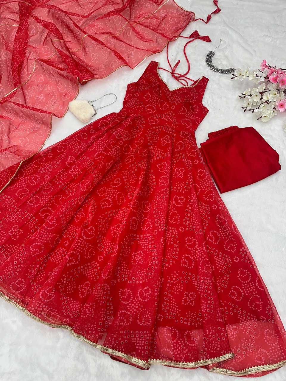 Red Exclusive Digital Printed Anarkali Suit