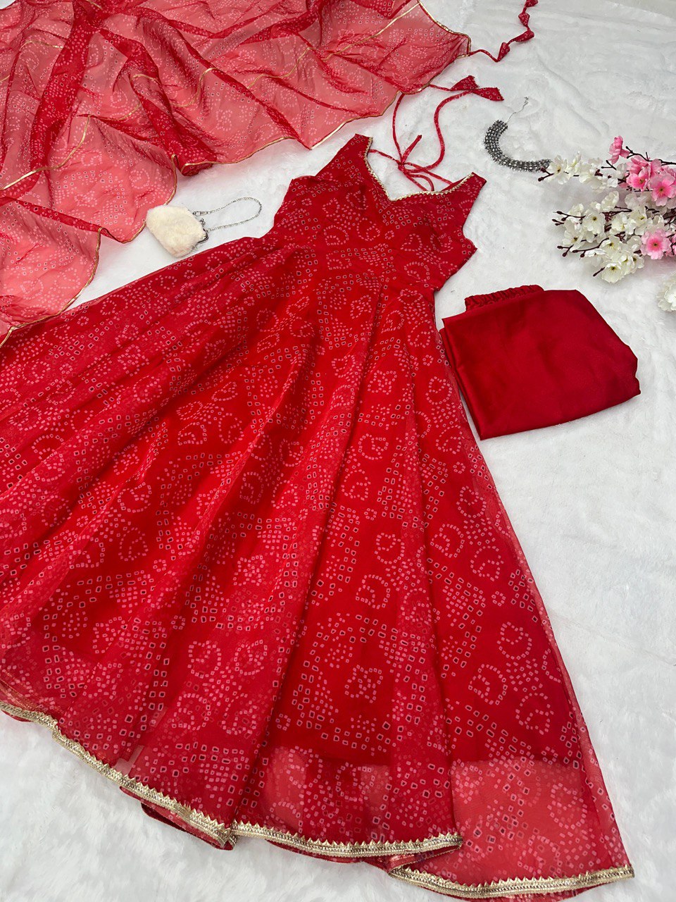 Red Exclusive Digital Printed Anarkali Suit