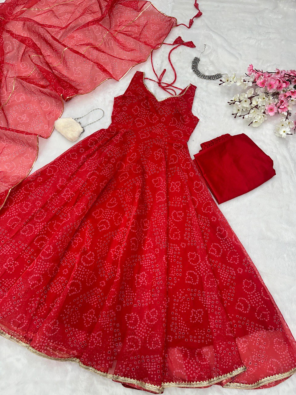 Red Exclusive Digital Printed Anarkali Suit