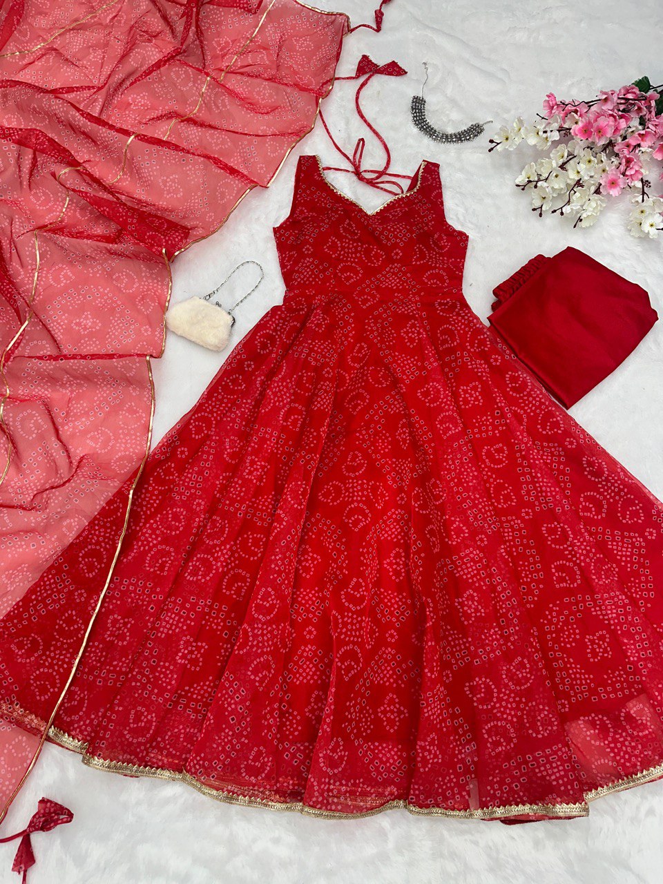 Red Exclusive Digital Printed Anarkali Suit