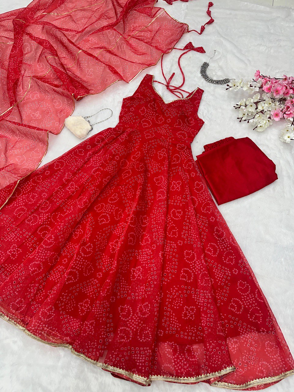 Red Exclusive Digital Printed Anarkali Suit
