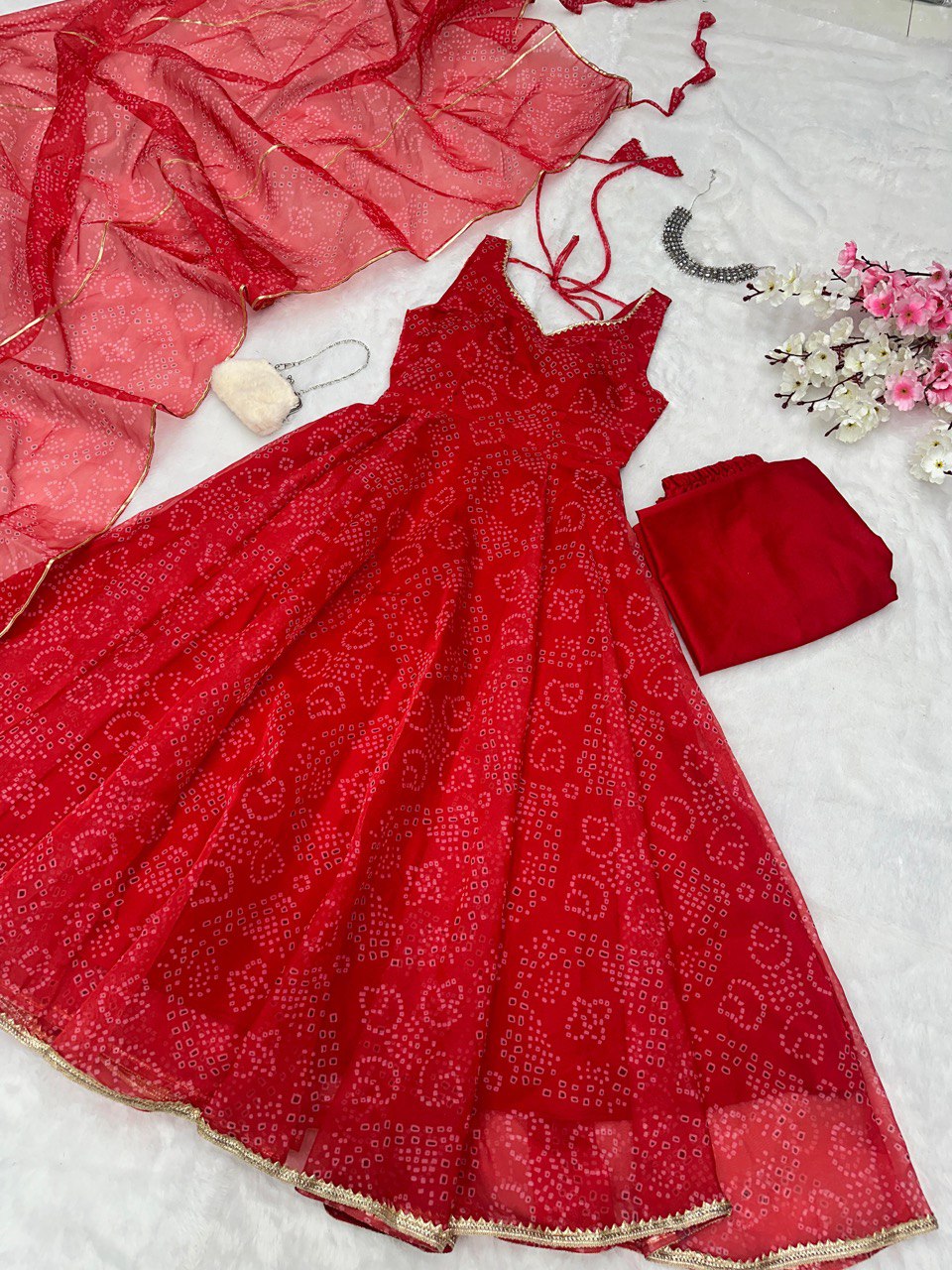Red Exclusive Digital Printed Anarkali Suit