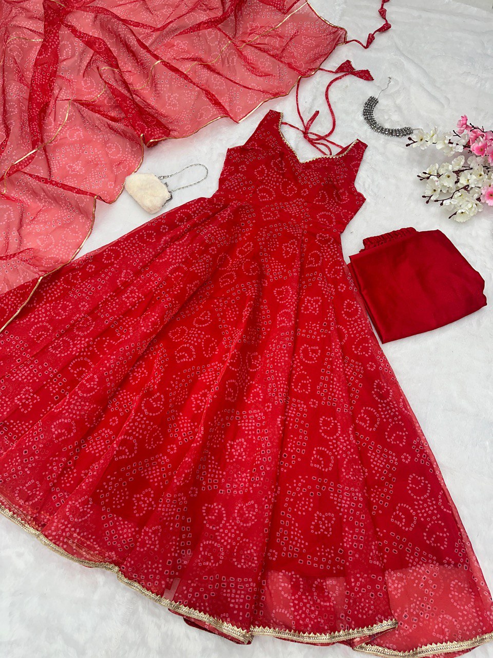 Red Exclusive Digital Printed Anarkali Suit