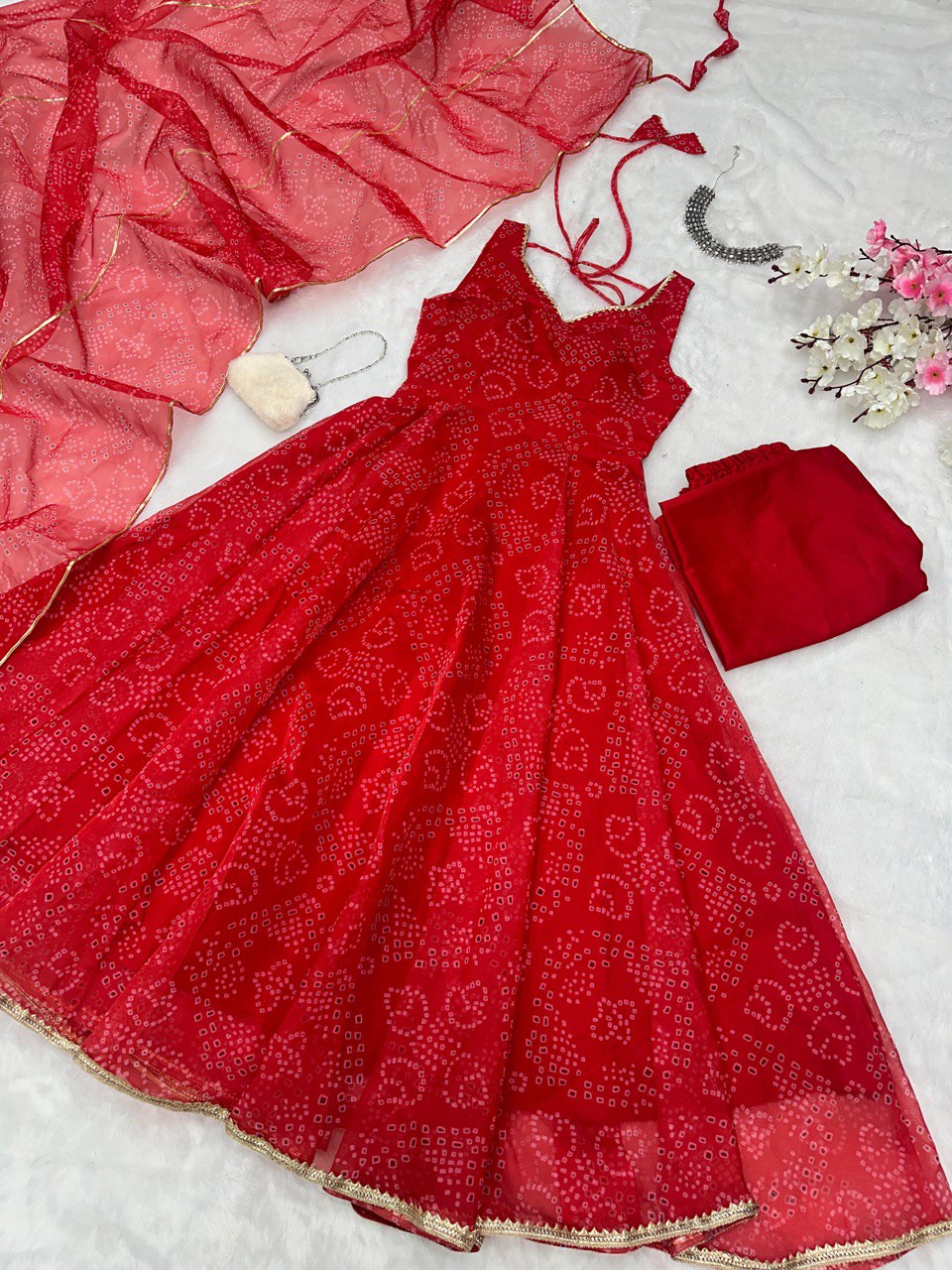Red Exclusive Digital Printed Anarkali Suit