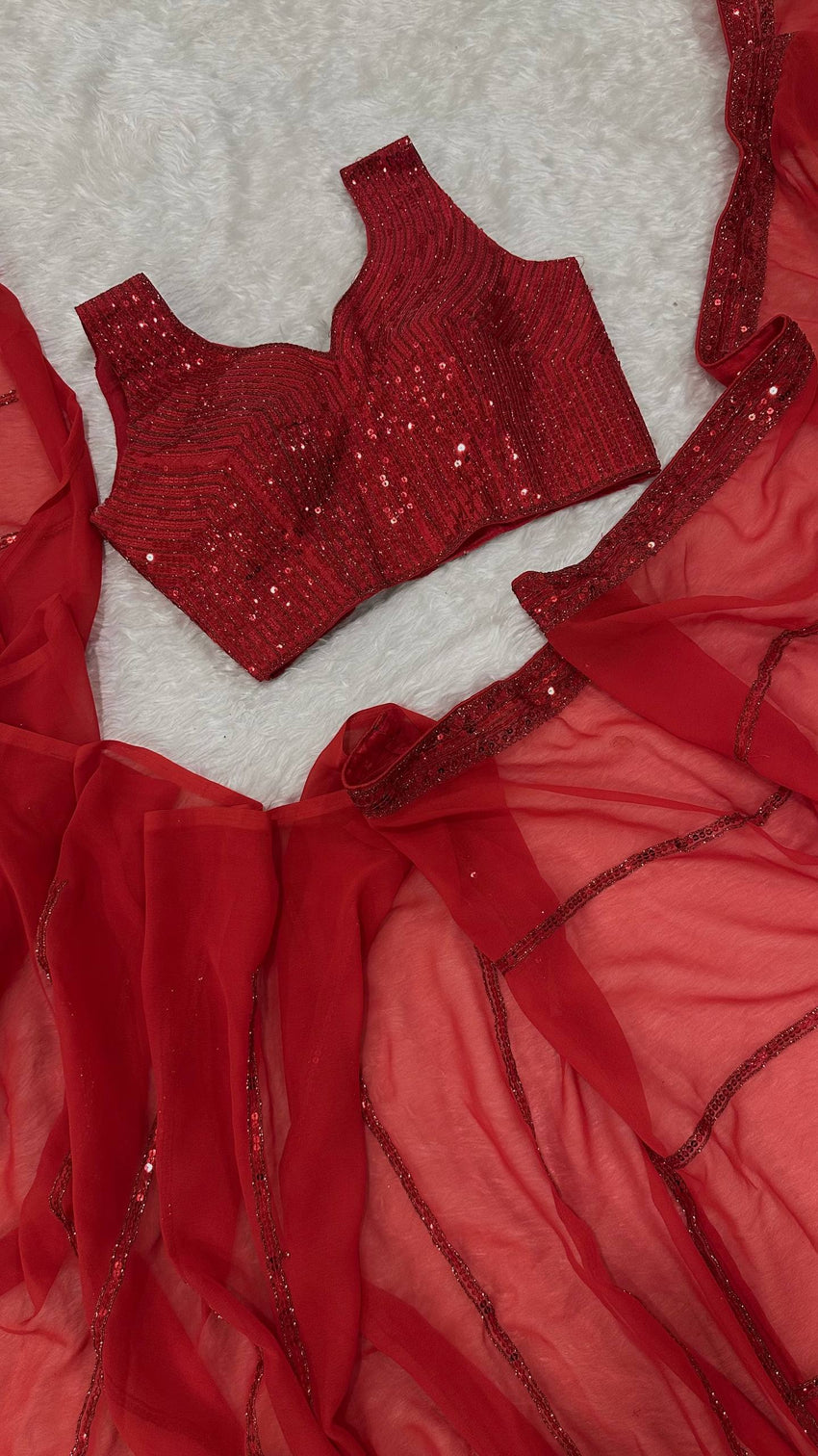 Red Saree with Sequin Work