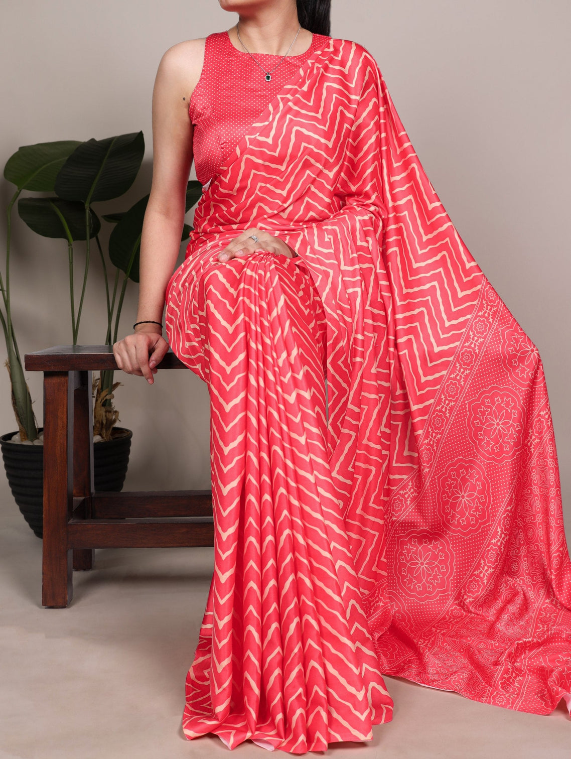 Red Satin Silk Printed Saree