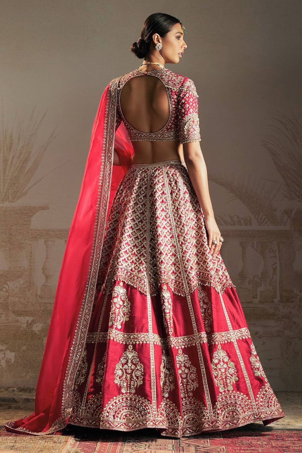 Red Sequins Zari work Bridal Lehenga Set