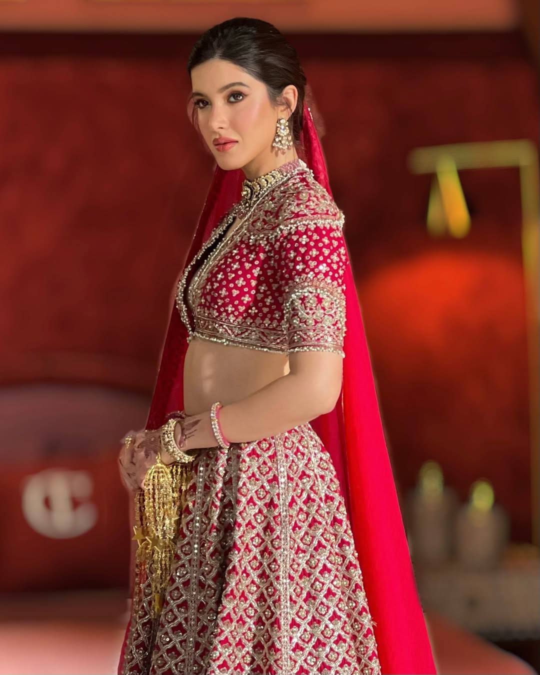 Red Sequins Zari work Bridal Lehenga Set