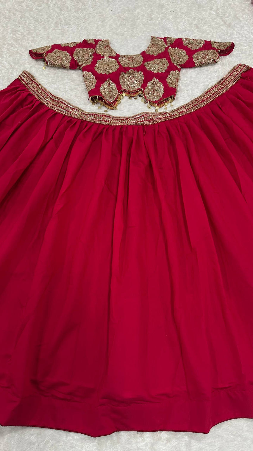 Red Silk Sequins & Dori Work Lehenga Set