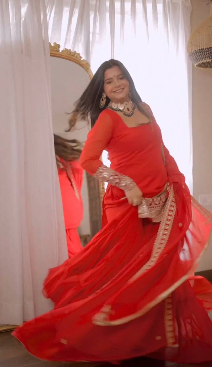 Red Stunning Faux Georgette Sharara Set – A Perfect Festive Ensemble