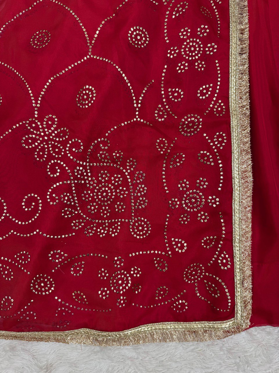 Red Tabby Organza Work Suit Set with Plazo & Dupatta