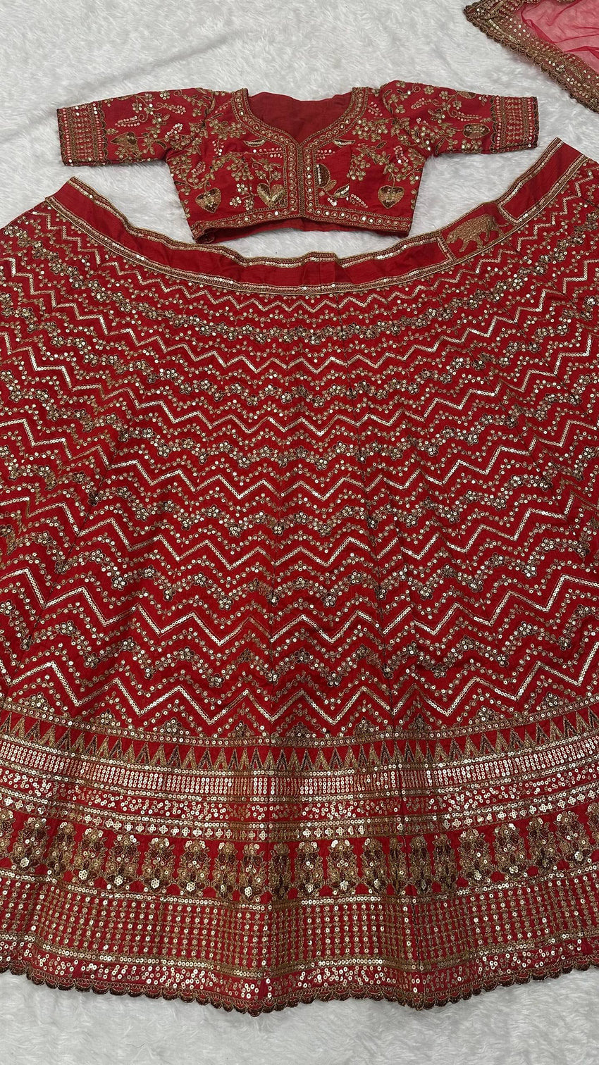 Red Thai Silk Bridal Lehenga