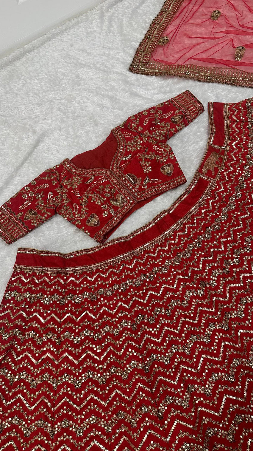 Red Thai Silk Bridal Lehenga