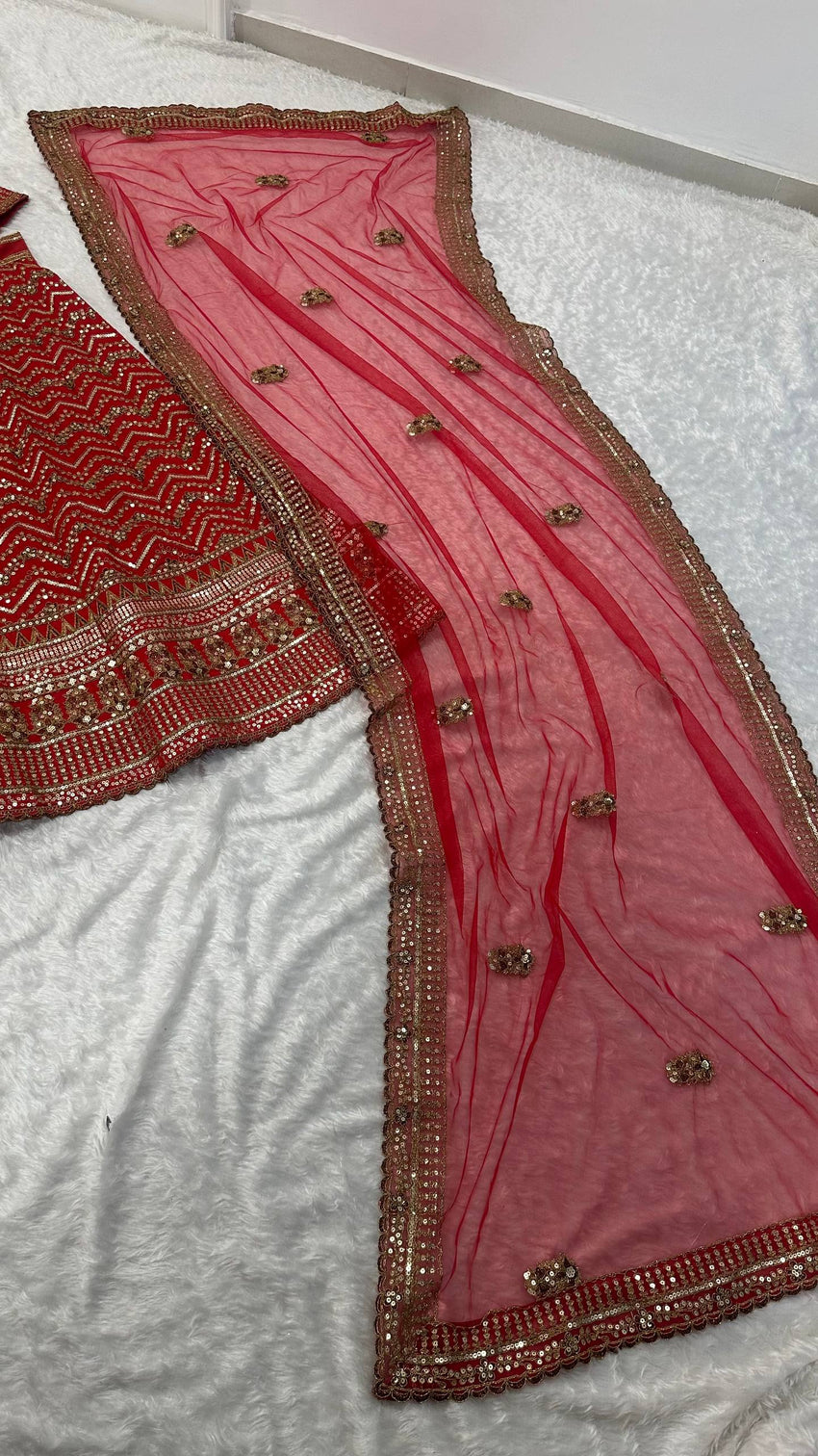 Red Thai Silk Bridal Lehenga